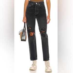 AGOLDE Size 25 90’s Jean Black Destroyed Distressed High Rise Denim Button Fly
